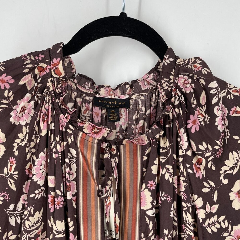 NWT Anthropologie Current Air Alyce Brown Floral Print Pleated Mini Dress XS - Picture 8 of 13